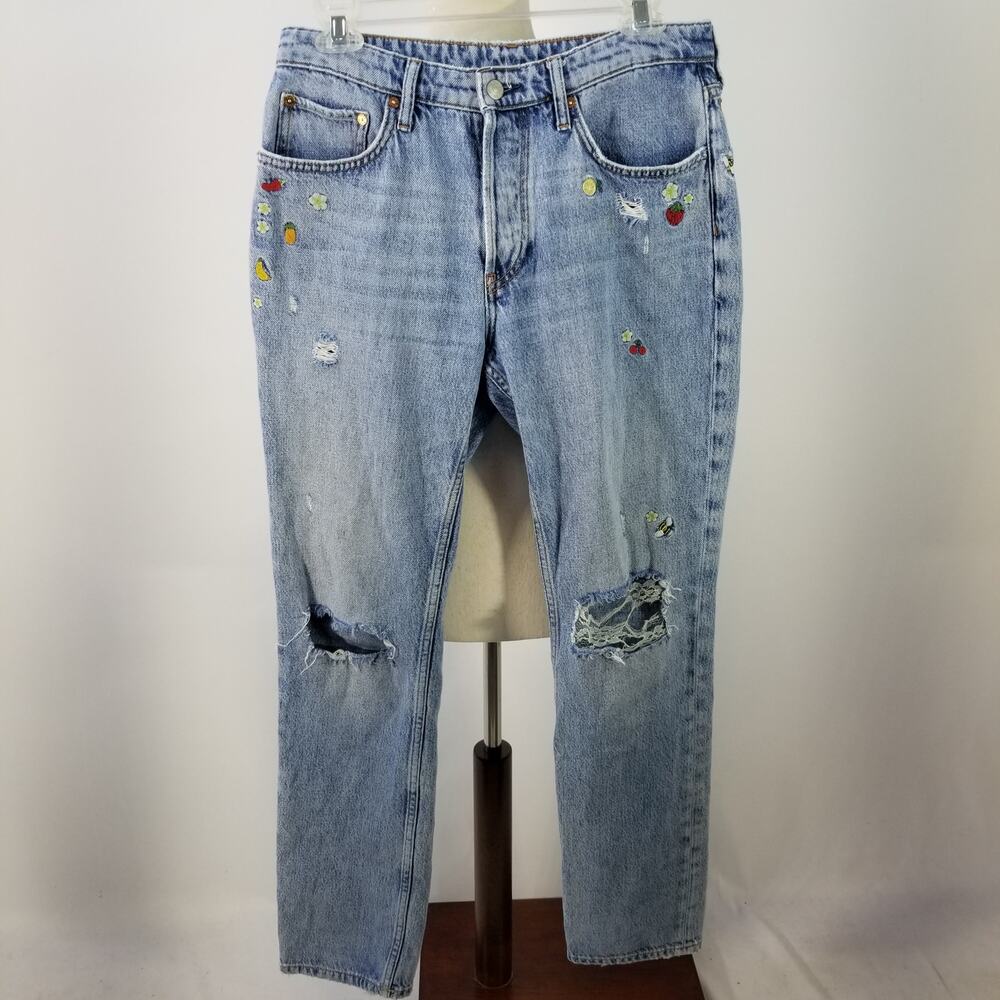 Baykanlar We The Free Boyfriend Embroidered Spring Fling Distressed Jeans 28